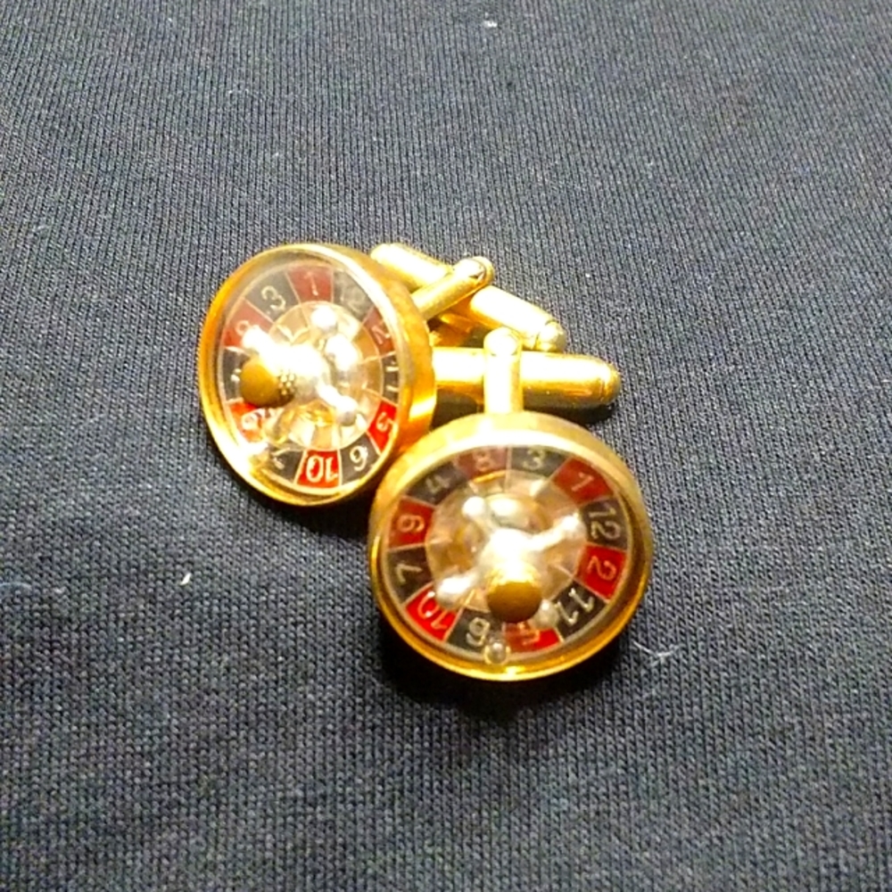 Vintage Mid Century Modern Roulette Wheel Cufflinks (Moveable Parts!)